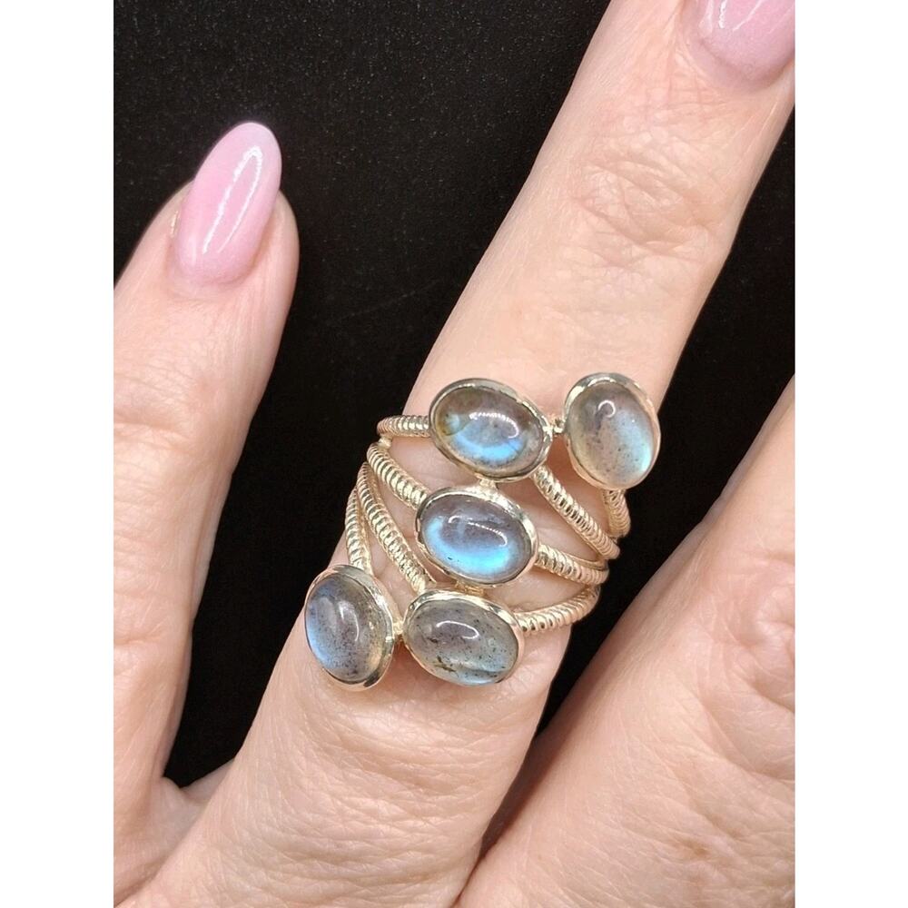 Labradorite Ring, Multi Stone, Size 6, Sterling Silver, Boho-inspired